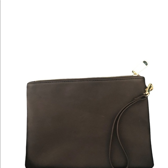 Steve Madden Faux Leather Clutch Wristlet Black Top Zip Logo Lined 9.5X7 - Picture 2 of 4